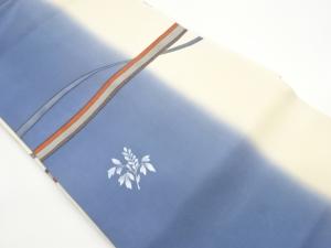 銀彩横縞に曲線・花葉模様名古屋帯